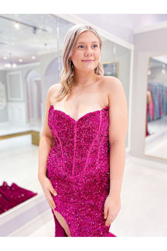 Affordable Sheath Sweetheart Velvet Sequins Sweep Train Velvet Sequin Evening Dress Canada