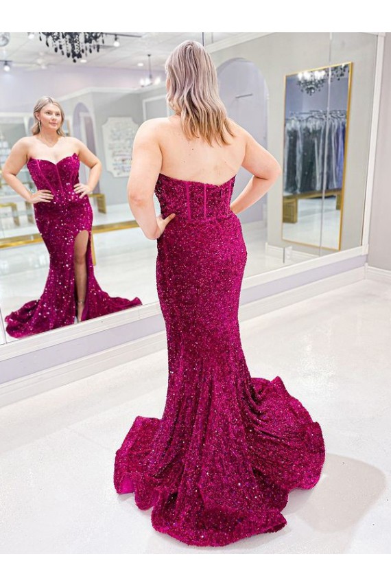 Affordable Sheath Sweetheart Velvet Sequins Sweep Train Velvet Sequin Evening Dress Canada