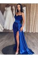Affordable Sheath Sweetheart Velvet Sequins Sweep Train Royal Blue Velvet Sequin Evening Dress Canada