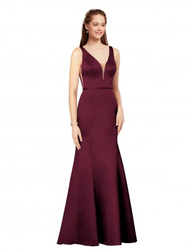 Affordable Sheath V-Neck Satin Long Burgundy Formal Evening Dress Canada