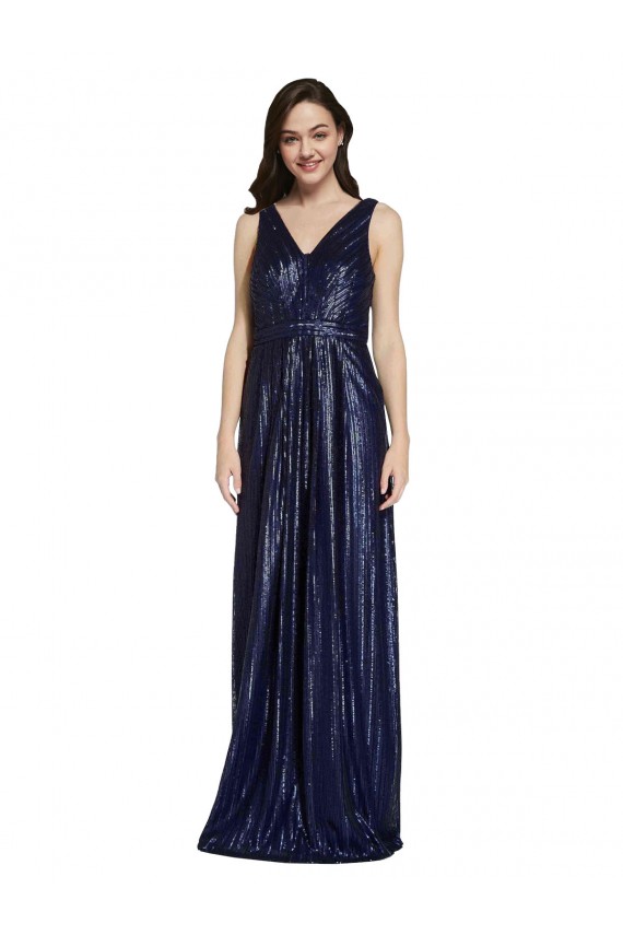Affordable Sheath V-Neck Sequin Long Dark Navy Formal Evening Dress Canada