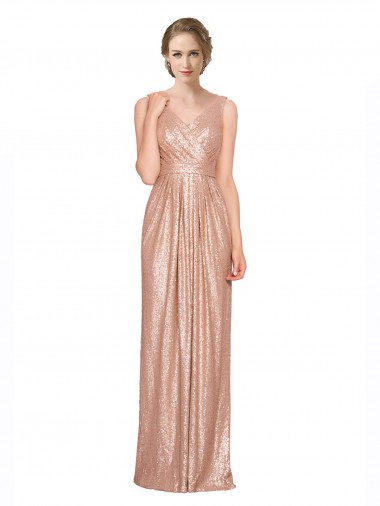 Affordable Sheath V-Neck Sequin Long Rose Gold Evening Dress Canada