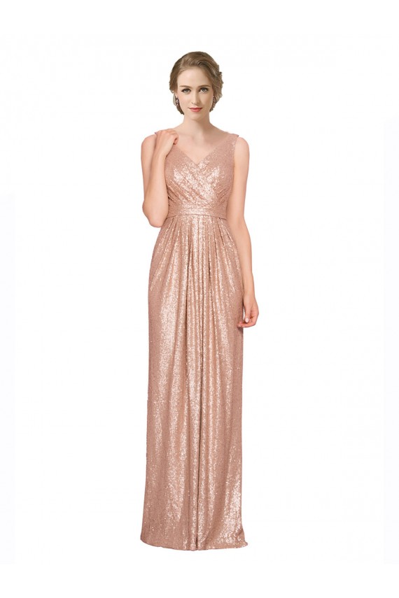 Affordable Sheath V-Neck Sequin Long Rose Gold Evening Dress Canada