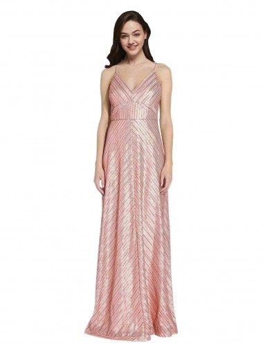 Affordable Sheath V-Neck Sequin Long Rose Gold Formal Evening Dress Canada