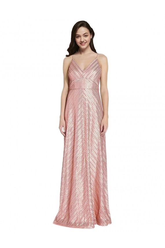 Affordable Sheath V-Neck Sequin Long Rose Gold Formal Evening Dress Canada