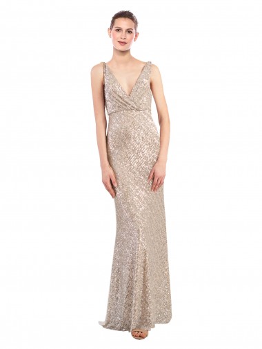 Affordable Sheath V-Neck Sequin & Sparkling Sequin Long Silver Formal Evening Dress Canada