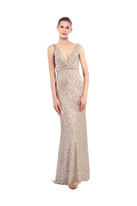 Affordable Sheath V-Neck Sequin & Sparkling Sequin Long Silver Formal Evening Dress Canada