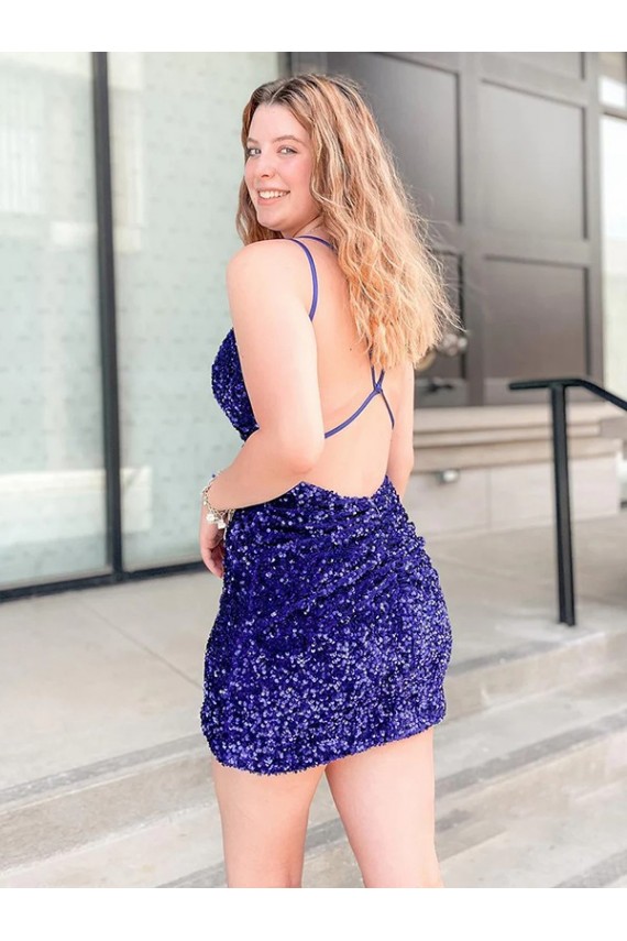 Affordable Sheath V-Neck Velvet Sequins Short Velvet Sequin Cocktail Evening Gowns Canada