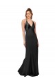 Affordable Sheath V-Neck Silky Satin Long Black Black Tie Evening Dress Canada