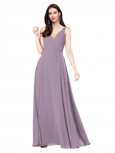 Affordable Sheath V-Neck Soft Chiffon Long Dark Lavender Formal Evening Dress Canada