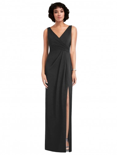 Affordable Sheath V-Neck Spandex Long Black Formal Evening Dress Canada