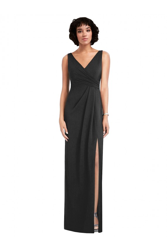 Affordable Sheath V-Neck Spandex Long Black Formal Evening Dress Canada