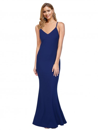 Affordable Sheath V-Neck Stretch Crepe Long Royal Blue Formal Evening Dress Canada