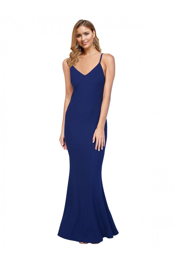 Affordable Sheath V-Neck Stretch Crepe Long Royal Blue Formal Evening Dress Canada