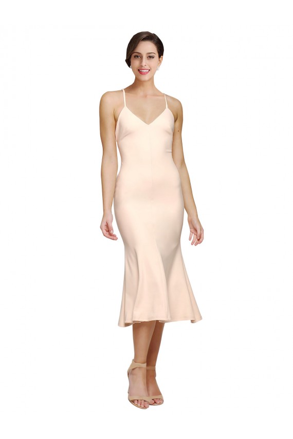 Affordable Sheath V-Neck Stretch Crepe Midi Length Nude Evening Dress Canada