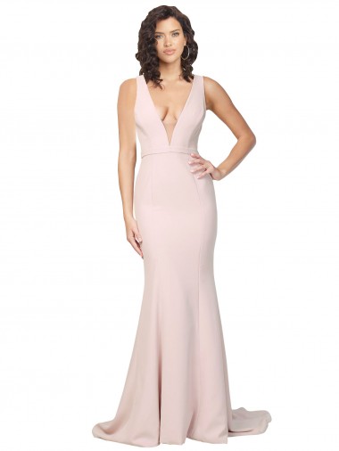 Affordable Sheath V-Neck Stretch Crepe Sweep Train Pink Black Tie Evening Dress Canada