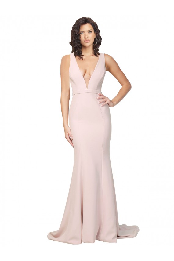 Affordable Sheath V-Neck Stretch Crepe Sweep Train Pink Black Tie Evening Dress Canada