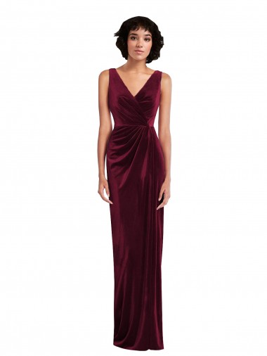 Affordable Sheath V-Neck Stretch Velvet Long Burgundy Semi Formal Evening Dress Canada