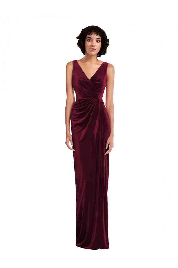 Affordable Sheath V-Neck Stretch Velvet Long Burgundy Semi Formal Evening Dress Canada