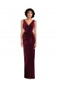 Affordable Sheath V-Neck Stretch Velvet Long Burgundy Semi Formal Evening Dress Canada