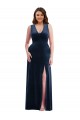 Affordable Sheath V-Neck Stretch Velvet Long Dark Navy Formal Plus Size Evening Dress Canada