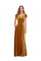 Affordable Sheath V-Neck Stretch Velvet Long Gold Formal Evening Dress Canada