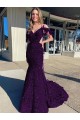 Affordable Sheath V-Neck Velvet Sequins Court Train Plum Purple Velvet Sequin Evening Dress Canada