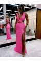 Affordable Sheath V-Neck Velvet Sequins Long Sweep Train Velvet Sequin Evening Dress Canada