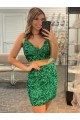 Affordable Sheath V-Neck Velvet Sequins Short Shamrock Green Velvet Sequin Evening Dress Canada