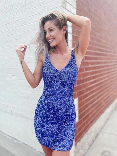 Affordable Sheath V-Neck Velvet Sequins Short Velvet Sequin Evening Gown Canada