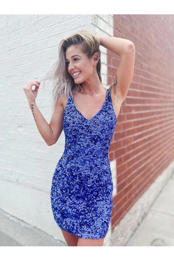 Affordable Sheath V-Neck Velvet Sequins Short Velvet Sequin Evening Gown Canada