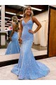 Affordable Sheath V-Neck Velvet Sequins Sweep Train Periwinkle Velvet Sequin Evening Dress Canada
