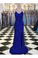 Affordable Sheath V-Neck Velvet Sequins Sweep Train Royal Blue Velvet Sequin Evening Dress Canada