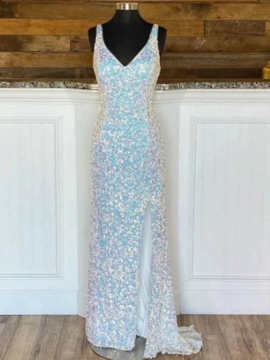Affordable Sheath V-Neck Velvet Sequins Sweep Train Velvet Sequin Evening Dress Canada