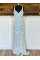 Affordable Sheath V-Neck Velvet Sequins Sweep Train Velvet Sequin Evening Dress Canada