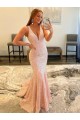 Affordable Sheath V-Neck Velvet Sequins Sweep Train Velvet Sequin Evening Gowns Canada
