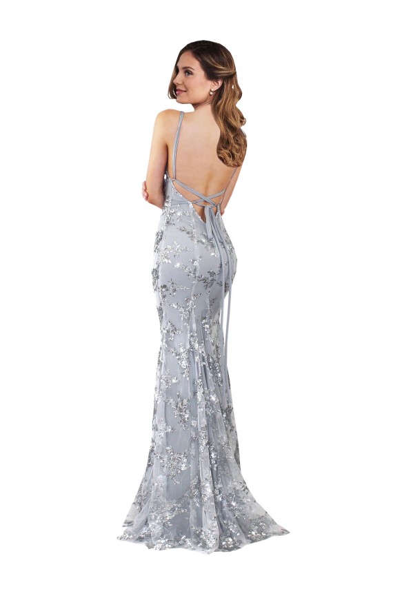 Affordable Mermaid High Neck Stretch Crepe & Sequin Tulle Long Silver Formal Evening Dress Canada