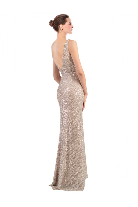 Affordable Sheath V-Neck Sequin & Sparkling Sequin Long Silver Formal Evening Dress Canada