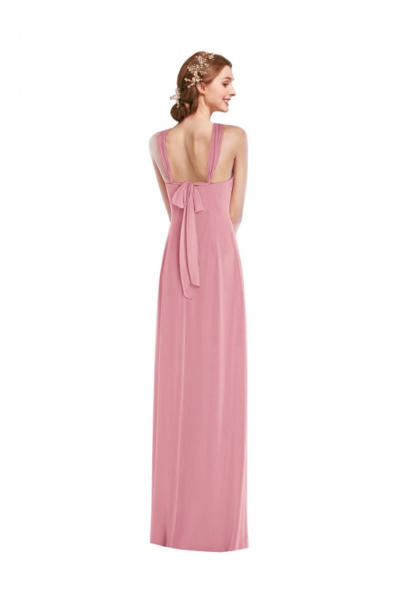 Affordable A-Line Halter Neck Soft Chiffon Long Skin Pink Semi Formal Evening Dress Canada