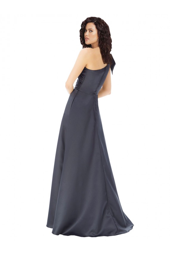 Affordable A-Line One Shoulder Satin Long Slate Grey Formal Evening Dress Canada