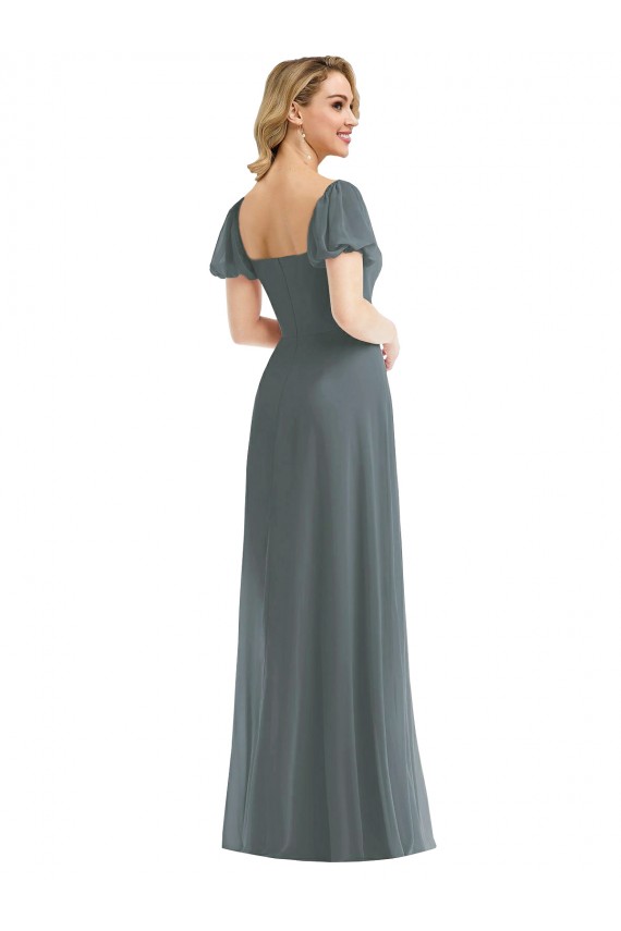 Affordable A-Line Square Neck Soft Chiffon Long Slate Grey Semi Formal Evening Dress Canada
