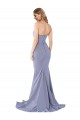 Affordable Mermaid Strapless Stretch Crepe Long Smoke Blue Formal Evening Dress Canada