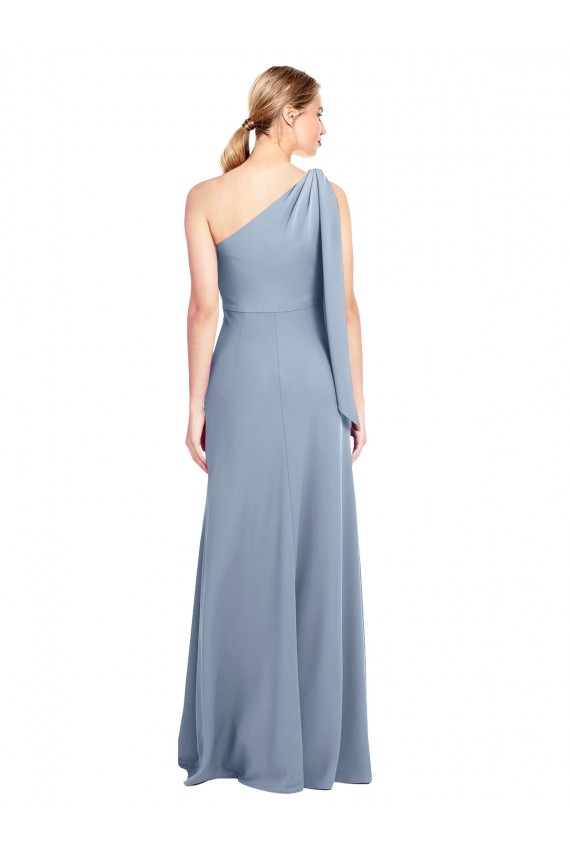 Affordable Sheath One Shoulder Stretch Crepe Long Smoke Blue Formal Dress Canada