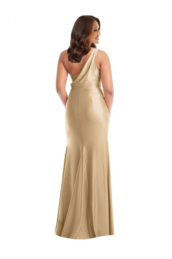 Affordable Mermaid One Shoulder Silky Satin Long Soft Gold Formal Plus Size Evening Dress Canada