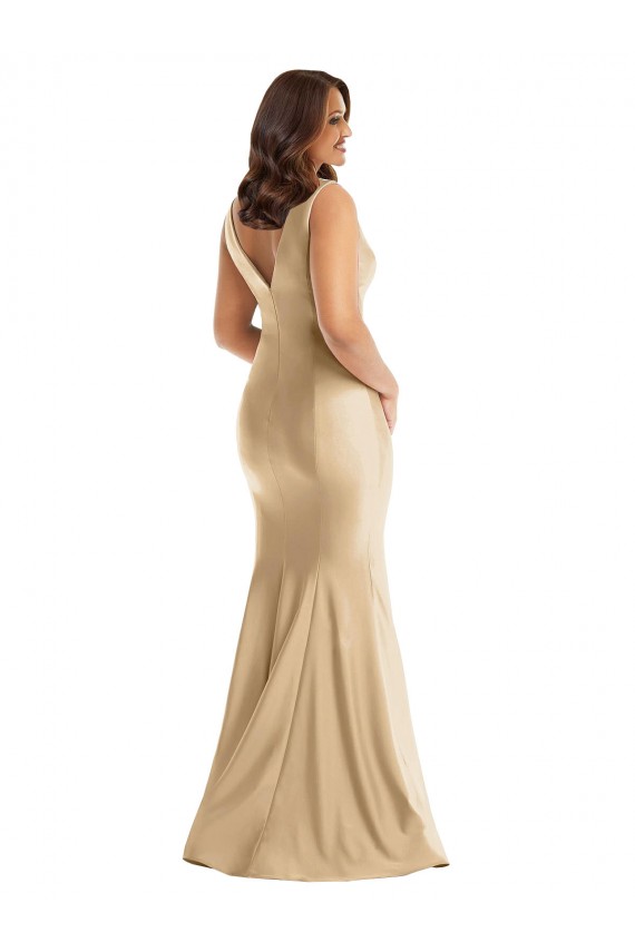 Affordable Mermaid V-Neck Silky Satin Long Soft Gold Formal Plus Size Evening Dress Canada
