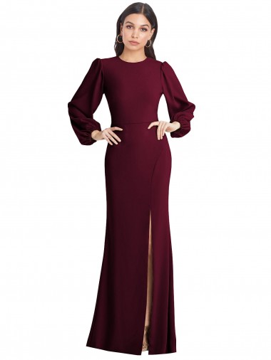 Affordable Trumpet Bateau Neck Stretch Crepe Long Burgundy Gold Formal Dress Canada