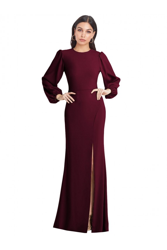 Affordable Trumpet Bateau Neck Stretch Crepe Long Burgundy Gold Formal Dress Canada