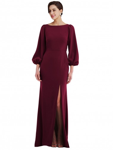 Affordable Trumpet Bateau Neck Stretch Crepe Long Burgundy Gold Formal Evening Dress Canada