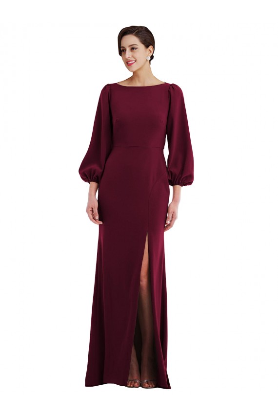 Affordable Trumpet Bateau Neck Stretch Crepe Long Burgundy Gold Formal Evening Dress Canada