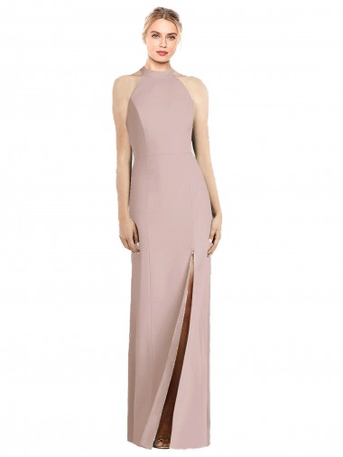 Affordable Trumpet Halter Neck Stretch Crepe Long Dusty Pink Semi Formal Evening Dress Canada